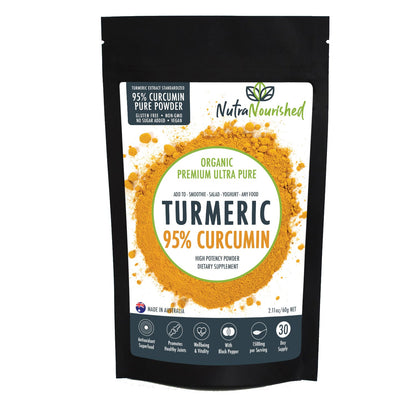Pure Organic 95% Curcumin Powder (60g/1 month supply) - 1500mg of Turmeric Extract Buffered with Black Pepper