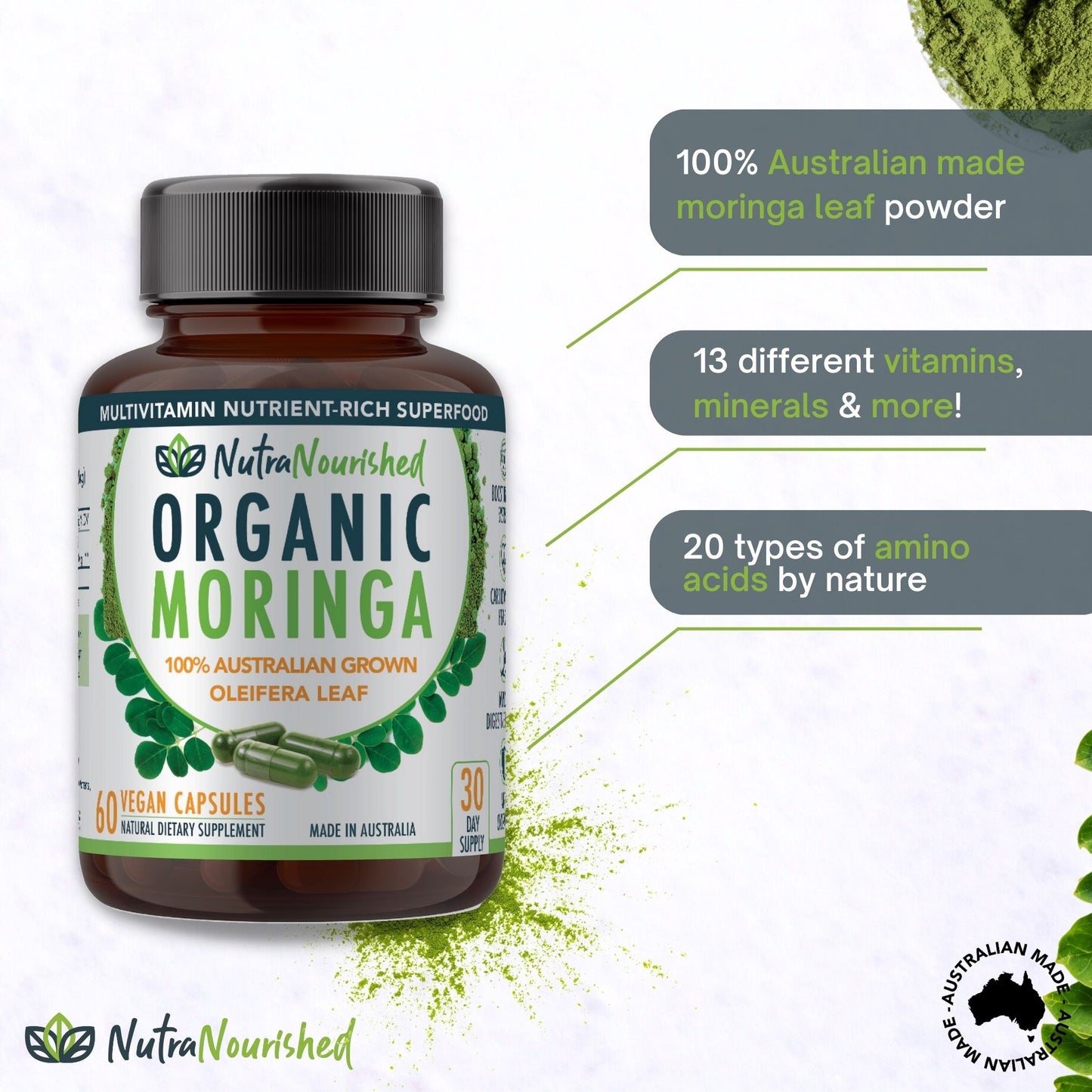 REFILL BAG - Organic Moringa Leaf Capsules - 180 Vegan Capsules