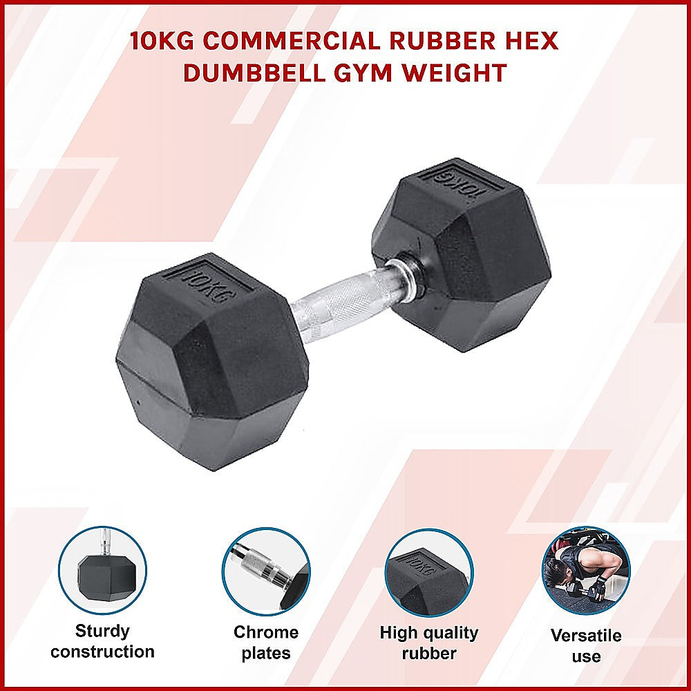 10KG Rubber Hex Dumbbell Gym Weight