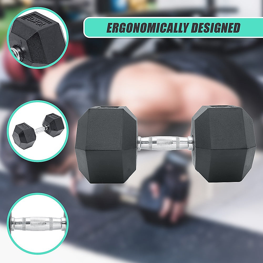 10KG Rubber Hex Dumbbell Gym Weight
