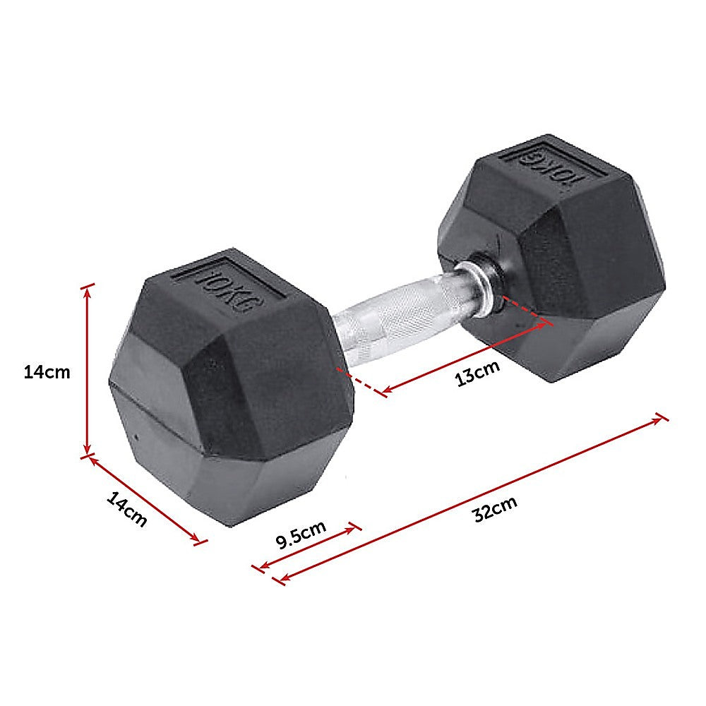 10KG Rubber Hex Dumbbell Gym Weight