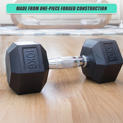10KG Rubber Hex Dumbbell Gym Weight