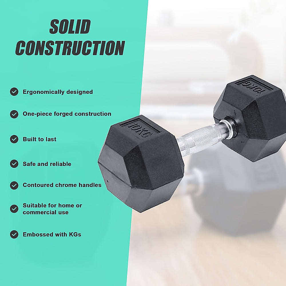 10KG Rubber Hex Dumbbell Gym Weight