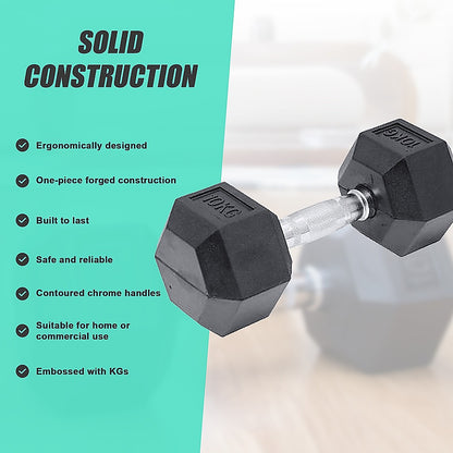 10KG Rubber Hex Dumbbell Gym Weight
