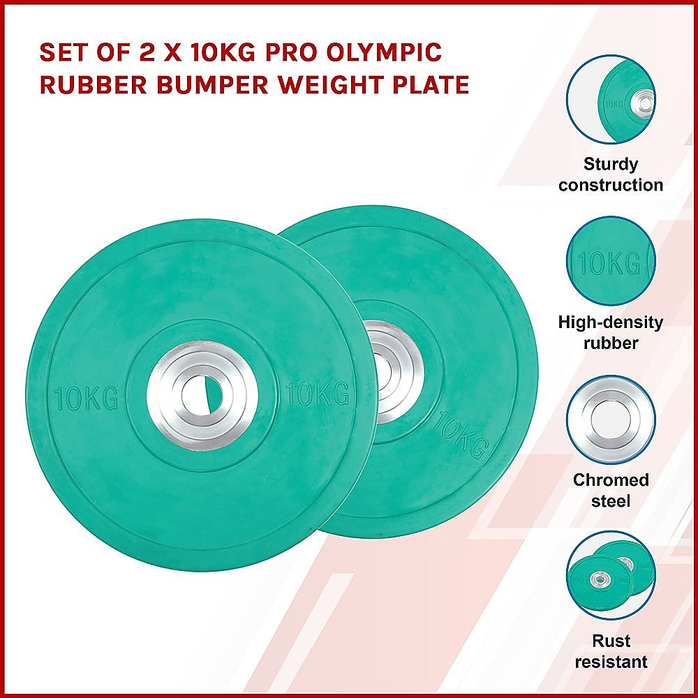 Set of 2 x 10KG PRO Olympic Rubber Bumper Weight Plate