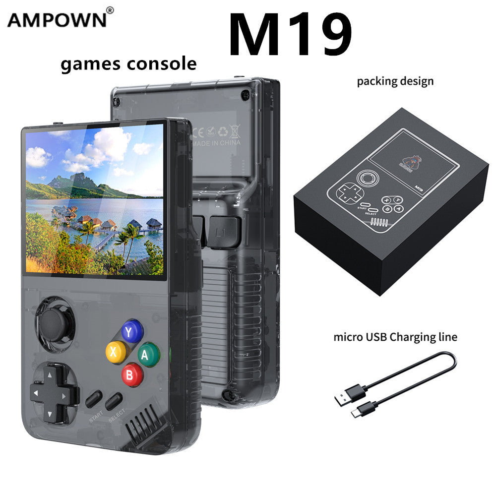 64G Purple MPOWN M19 Handheld Gaming Console - Retro Arcade & PSP Emulator, 3.5-Inch HD Screen, TV Connectivity, Portable 3D Gaming Device