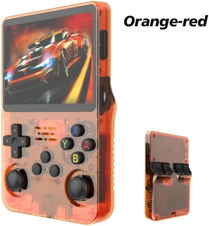 Orange-red Retro Portable Gaming Console with 64GB, 1 Memory Card - 3D Games, HD Display, and Dual Joysticks