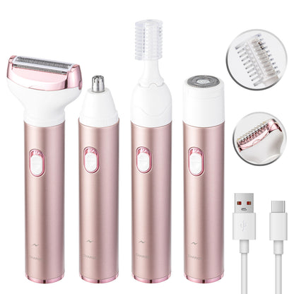 4-in-1 Women's Electric Hair Removal Trimmer - Multifunctional Grooming Kit for Underarms, Bikini, Nose & Eyebrows