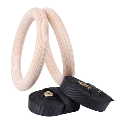 Wood Gymnastic Rings with Adjustable Buckle Straps