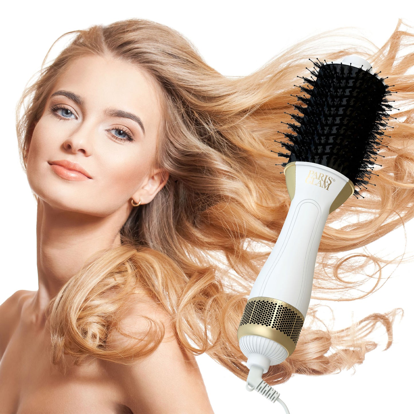 Paris Glam Blow Dry Barrel Brush 2-In-1 Swivel Professional Lightweight White