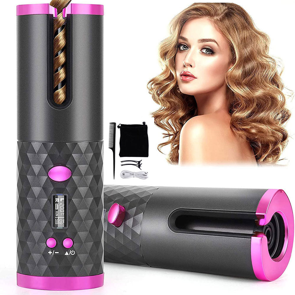 Hair Curler LCD Ceramic Cordless Auto Rotating Wireless Waver Curling Iron Salon