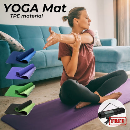 VERPEAK TPE Yoga Mat Dual Color (Lime) with Yoga Bag and Strap