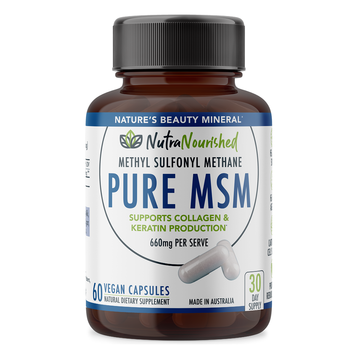 Pure MSM Capsules - Methyl Sulfonyl Methane - (660mg), 60 Vegan Capsules/1 Month